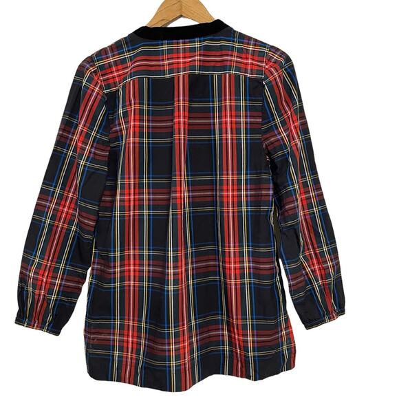 J.Crew Velvet-trimmed V-neck tunic in black Stewart Tartan S - Picture 6 of 7